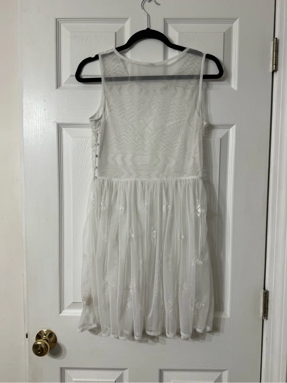 Free People White Embroidered Sheer Mesh Boho Mini Dress S